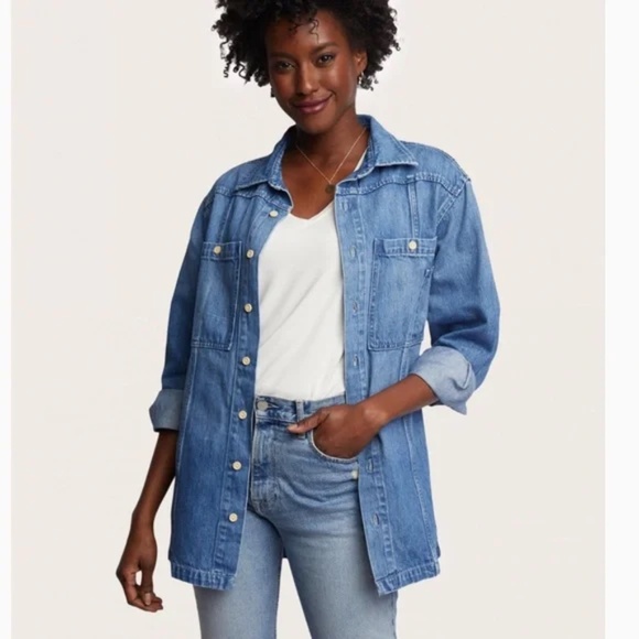 ABLE Womens Joan Denim Shacket Medium Indigo Wash - Picture 1 of 7